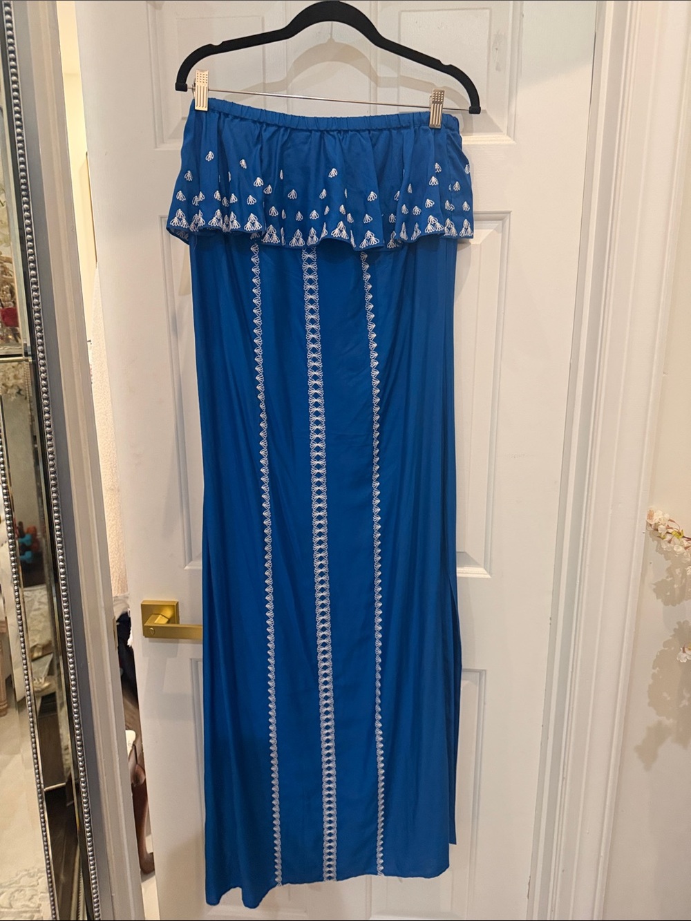 Vineyard Vines Blue Strapless Embroidered Maxi Dress